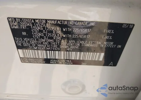 2018 Toyota Rav4 Xle из США, поврежденный, VIN 2T3WFREV7JW474929